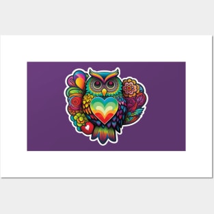 Groovy Psychedelic Owl in Purple Posters and Art